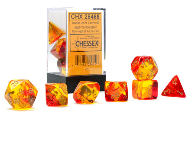 Gemini® Polyhedral Translucent Red-Yellow/gold 7-Die Set (Chessex) (26468)