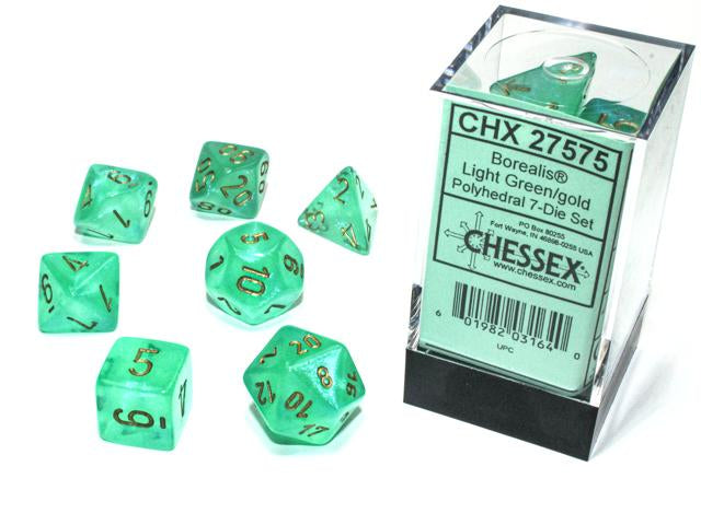 Borealis® Polyhedral Light Green/gold Luminary 7-Die Set (Chessex) (27575)
