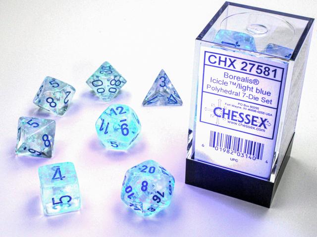 Borealis® Polyhedral Icicle™/light blue Luminary 7-Die Set (Chessex) (27581)