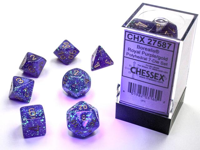 Borealis® Polyhedral Royal Purple/gold Luminary 7-Die Set (Chessex) (27587)
