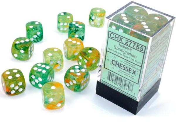 Nebula™ 16mm d6 Spring/white Luminary Dice Block™ (12 dice) (Chessex) (27755)