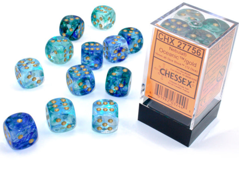 Nebula™ 16mm d6 Oceanic/gold Luminary Dice Block™ (12 dice) (Chessex) (27756)