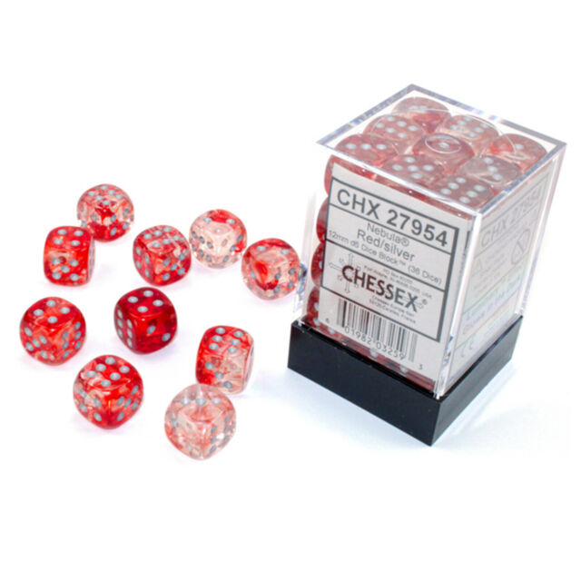 Nebula™ 12mm d6 Red/silver Luminary Dice Block™ (36 dice) (Chessex) (27954)