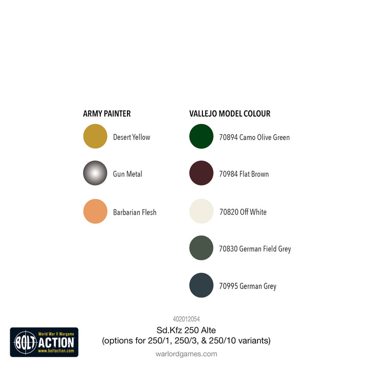 Bolt Action: Sd.Kfz 250 (Alte) half-track (options to make 250/1, 250/3 or 250/10 variants)