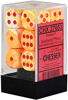 Festive™ Sunburst™ /red Dice Block™ (12 dice) (Chessex) (27653)