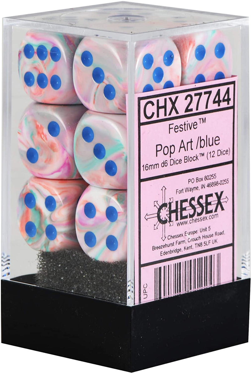 Festive™ Pop Art™/blue Dice Block™ (12 dice) (Chessex) (27744)