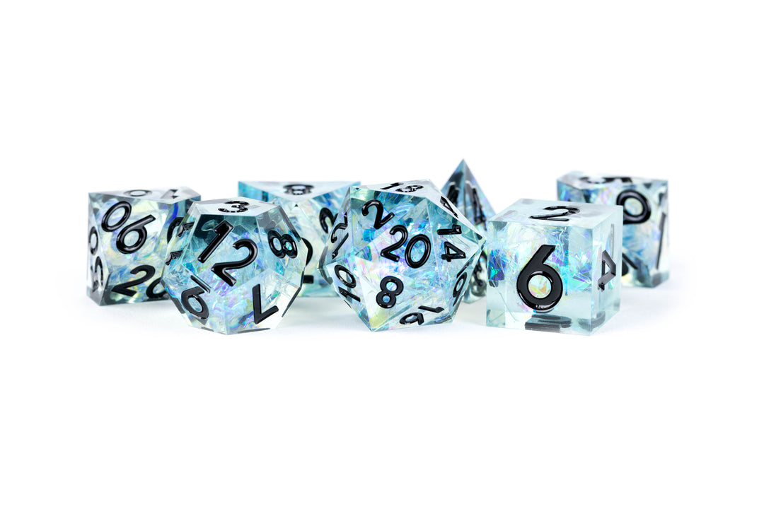 Handcrafted Sharp Resin Poly Dice Set - Captured Frost (FanRoll)