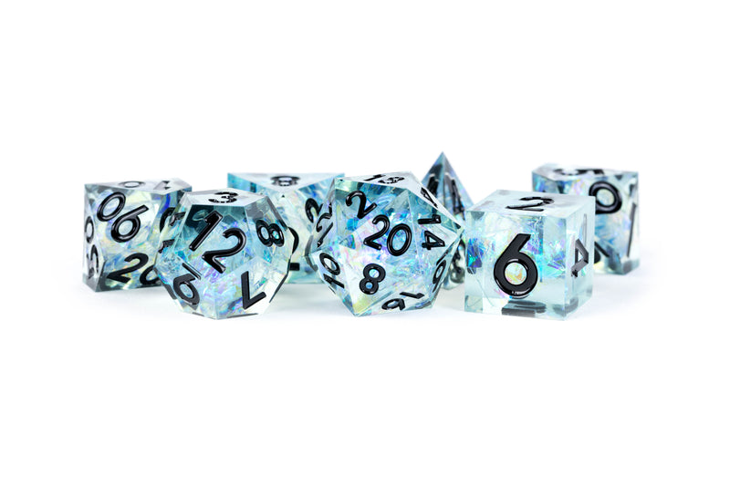 Handcrafted Sharp Resin Poly Dice Set - Captured Frost
