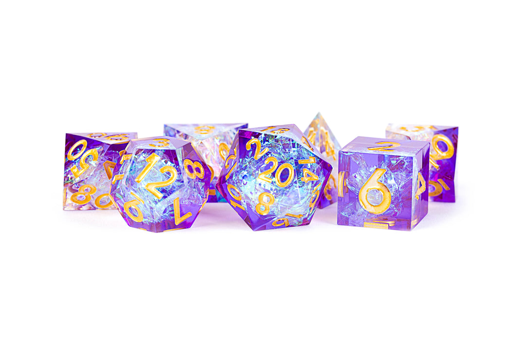 Handcrafted Sharp Resin Poly Dice Set - Royal Geode (FanRoll)