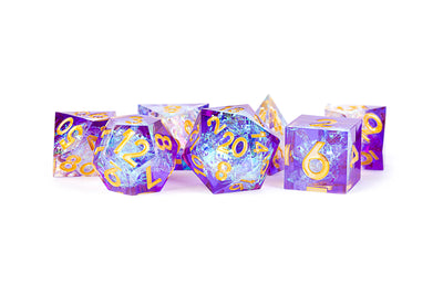 Handcrafted Sharp Resin Poly Dice Set - Royal Geode