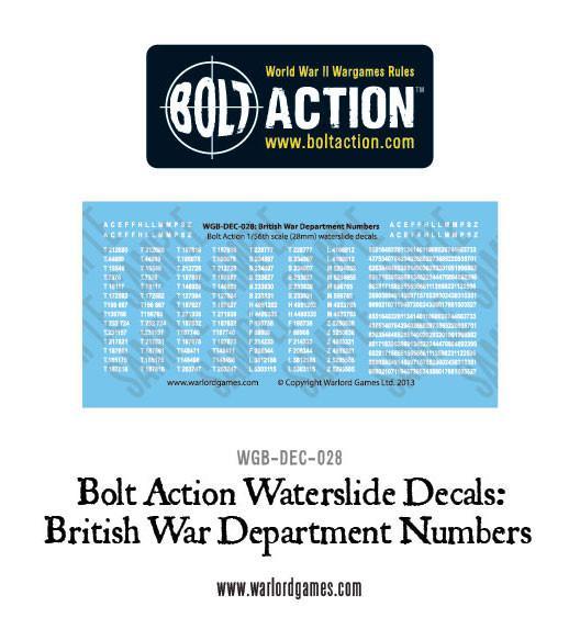 Bolt Action: Decals - British War Department  numbers