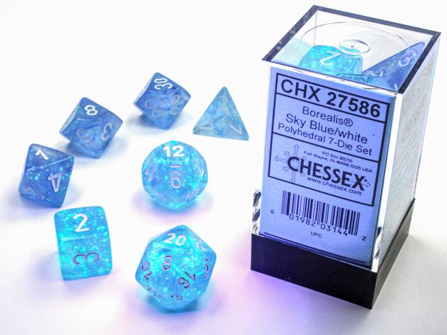 Borealis® Polyhedral Sky Blue/white 7-Die Set (Chessex) (27586)