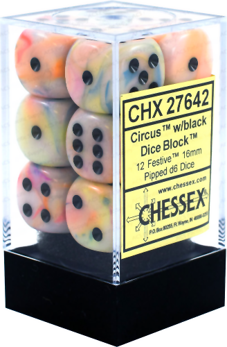 Festive™ 16mm d6 Circus/black Dice Block™ (Chessex) (27642)