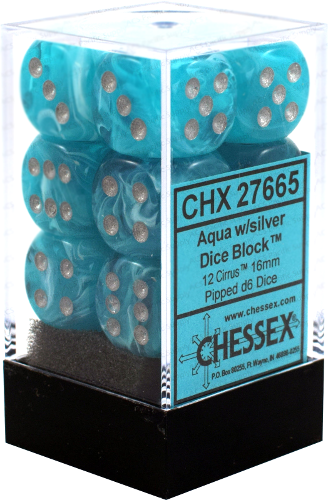 Cirrus™ 16mm d6 Aqua/silver Dice Block™ (Chessex) (27665)