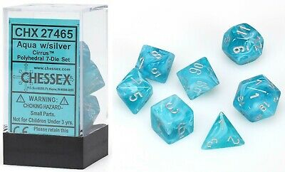 Cirrus Polyhedral Aqua/silver 7-Die Set (27465) - Chessex
