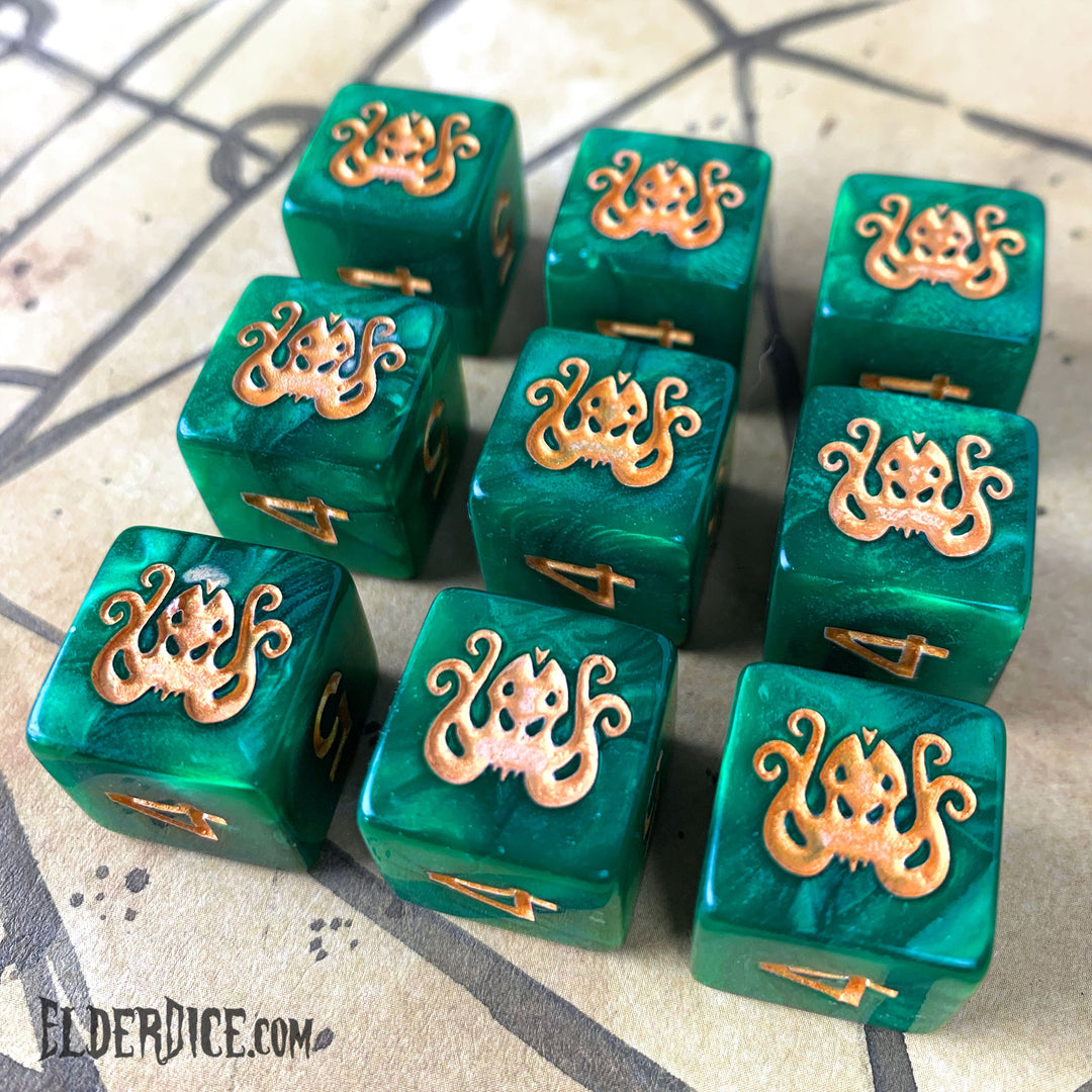 Elder Dice: Brand of Cthulhu Dice - Drowned Green d6 set