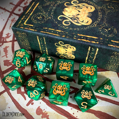 Elder Dice: Brand of Cthulhu Dice - Drowned Green Polyhedral Set
