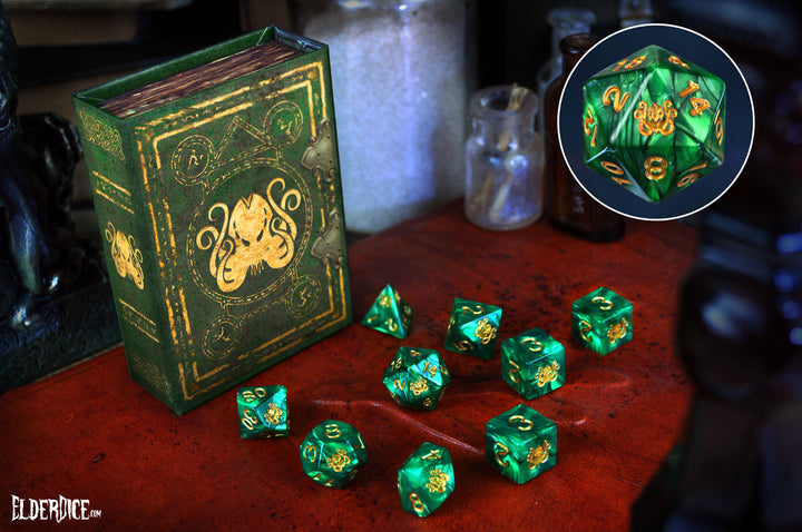 Elder Dice: Brand of Cthulhu Dice - Drowned Green Polyhedral Set