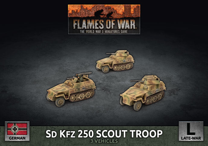 Flames of War: Sd Kfz 250 8cm/7.5cm/2cm Scout Platoon (x3 Plastic) (GBX176)