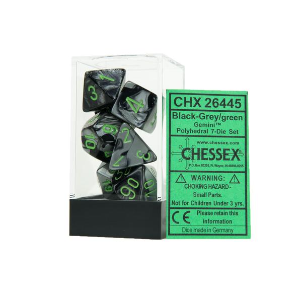 Gemini - Black-Grey/green - 7-Die Set (26445) - Chessex