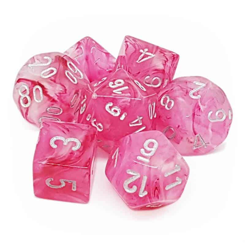Ghostly Glow Polyhedral Pink/silver 7-Die Set (27524) - Chessex