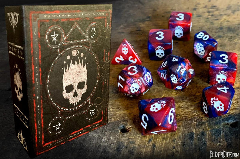 Elder Dice: Necronomicon Blood & Magick Bone (White on Blood) Polyhedral Set