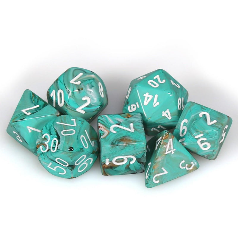 Marble - Oxi-Copper/white - Polyhedral 7-Die Set (27403) - Chessex