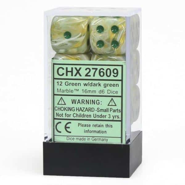 Marble Green/dark green 16mm d6 Dice Block (12 dice) (Chessex) (27609)