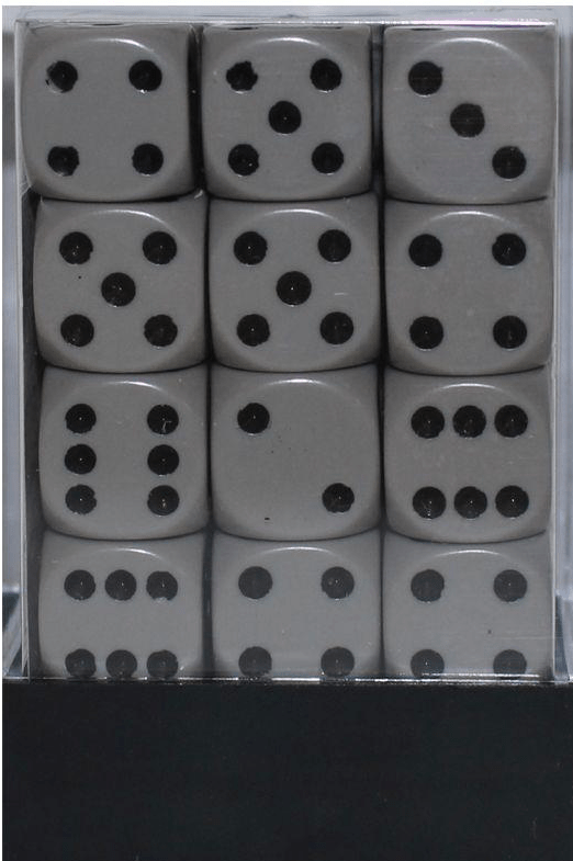Opaque 12mm D6 grå m/sort terninger (25810) (Chessex)