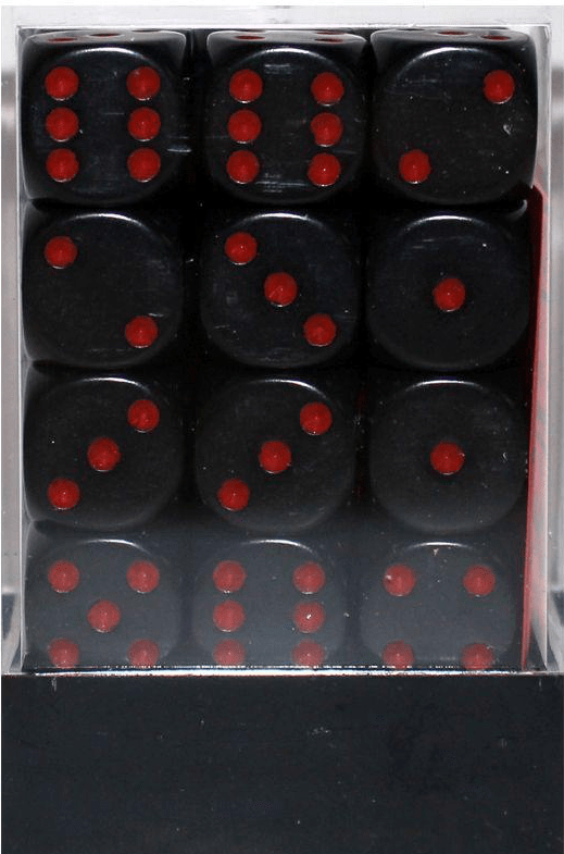 Opaque 12mm D6 sort m/rød terninger (25818) (Chessex)