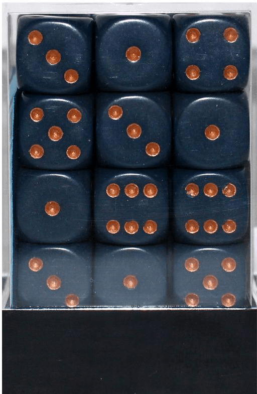 Opaque 12mm D6 støvet blå m/kobber terninger (Chessex)(25826)