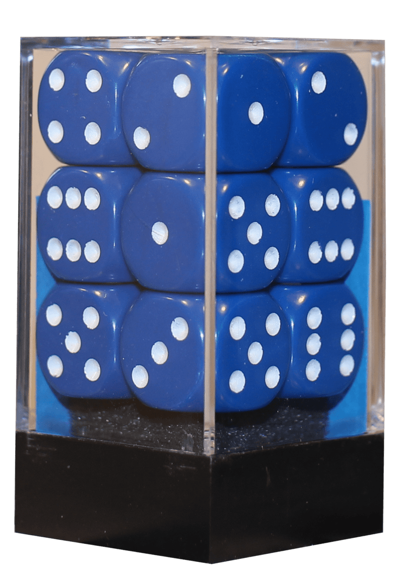 Opaque 16mm D6 blå m/hvid terninger (25606) - Chessex