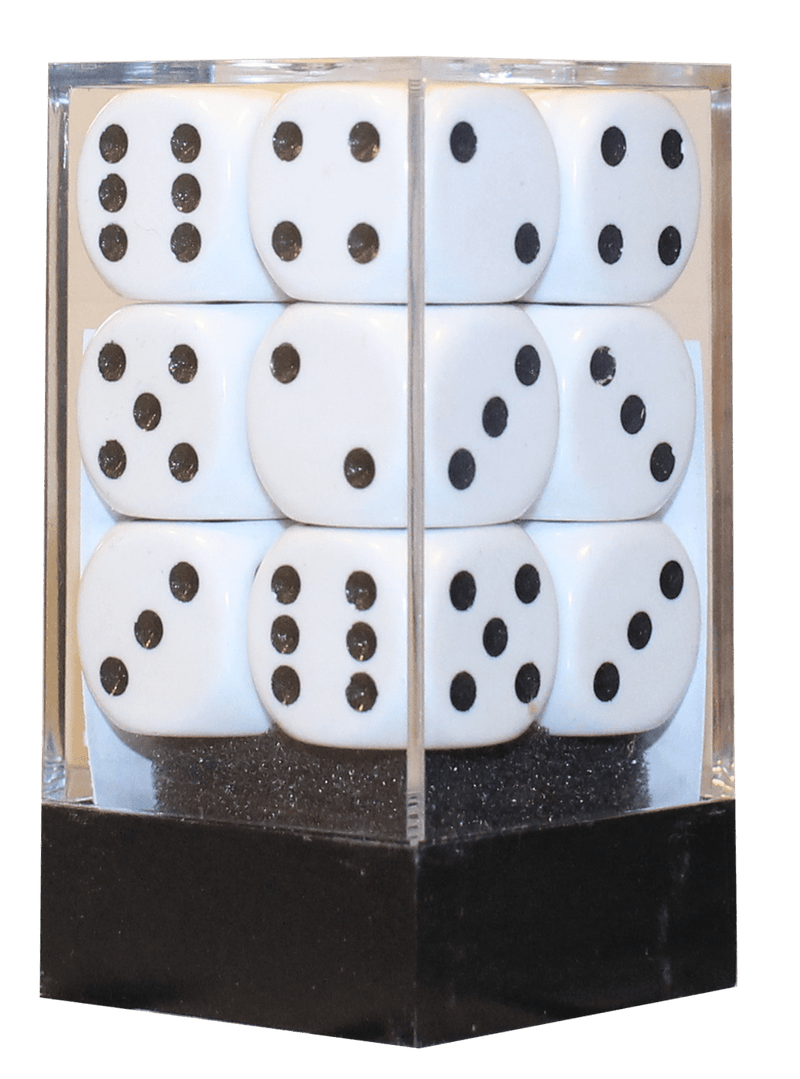 Opaque 16mm D6 hvid m/sort terninger (25601) - Chessex