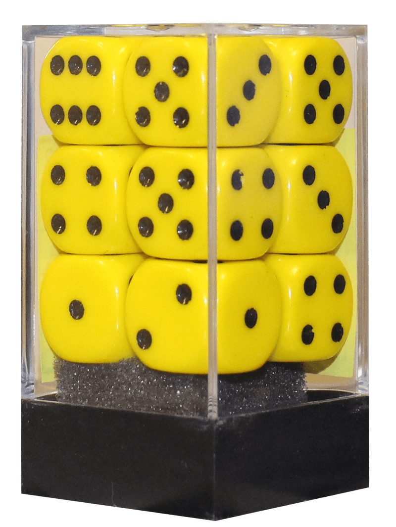 Opaque 16mm D6 gul m/sort terninger (25602) - Chessex