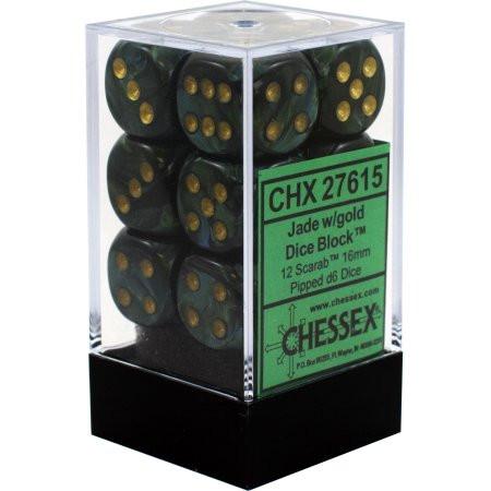 Scarab™ 16mm d6 Jade/gold Dice Block™ (Chessex) (27615)
