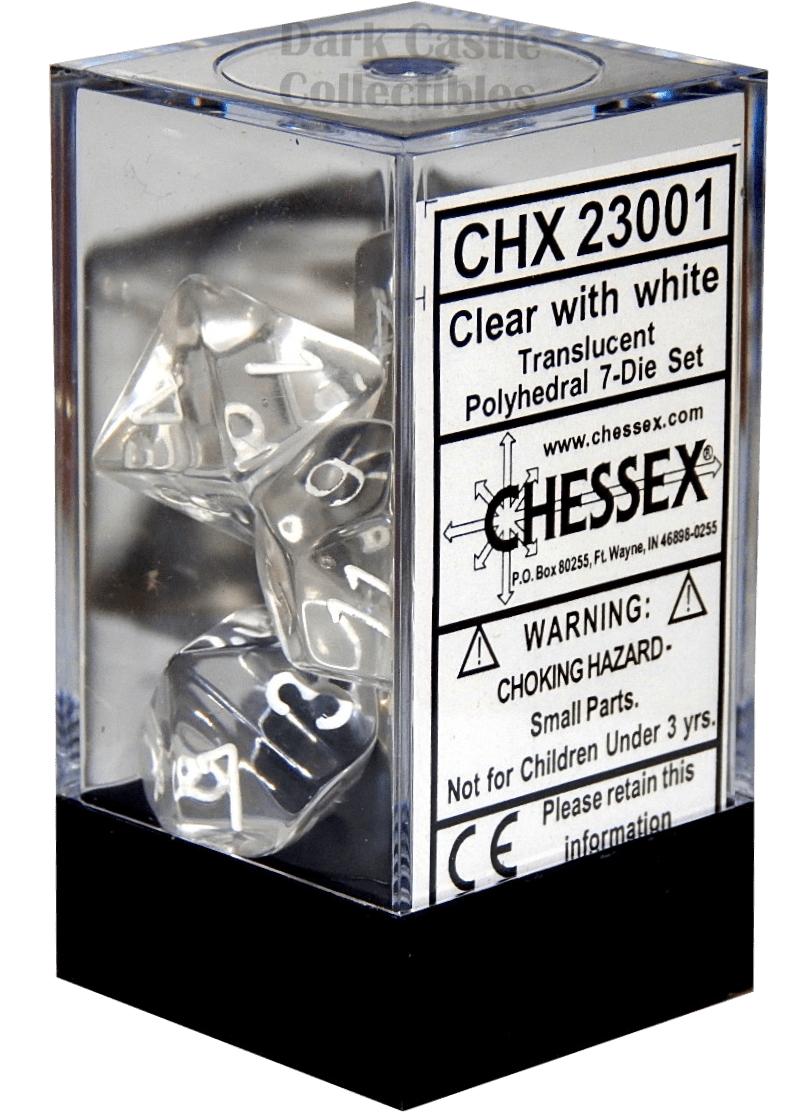 Translucent Polyhedral 7-Die Set Clear/white (Chessex) (23071)