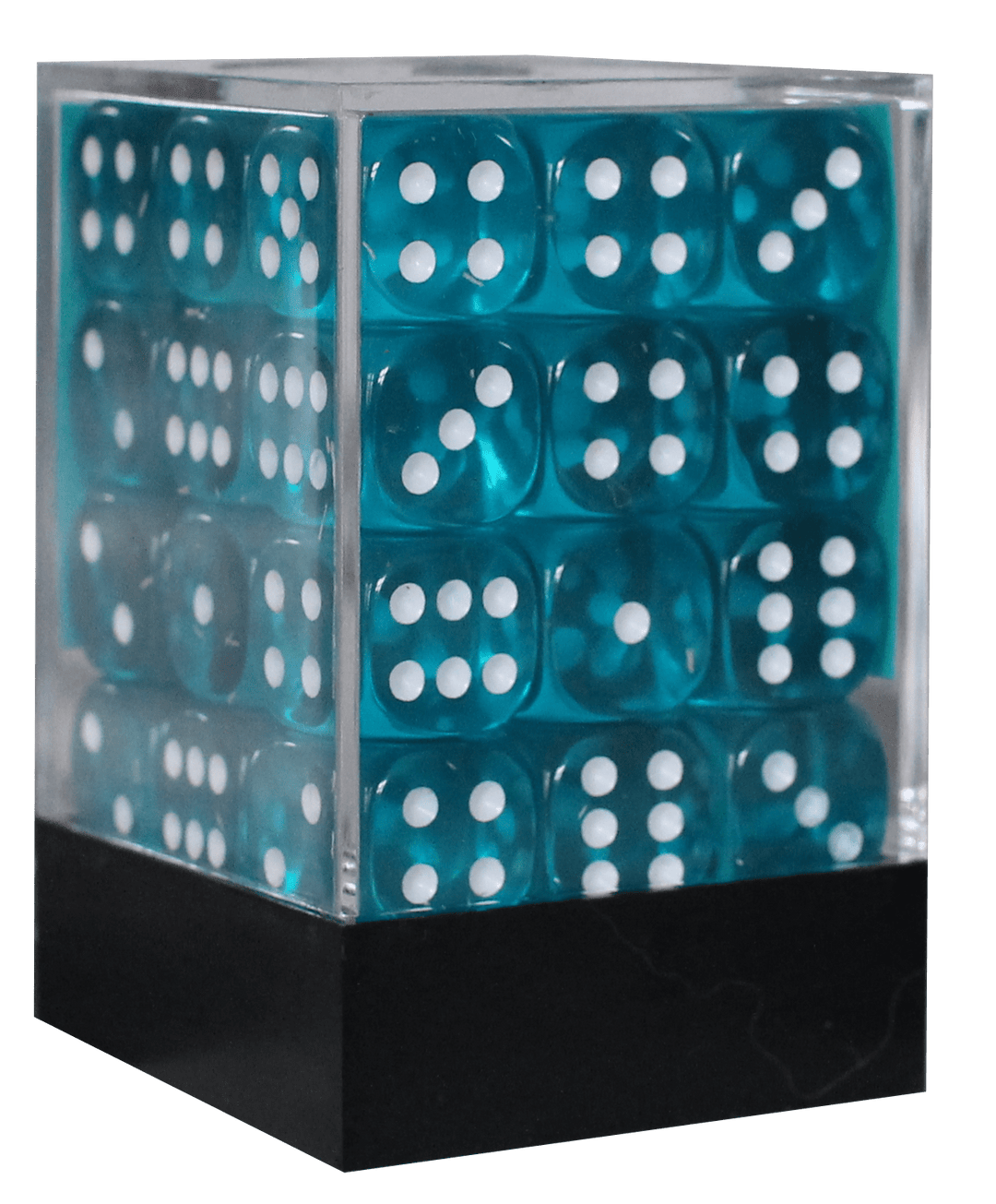 Translucent 12mm D6 blågrøn m/hvid terninger (Chessex) (23815)