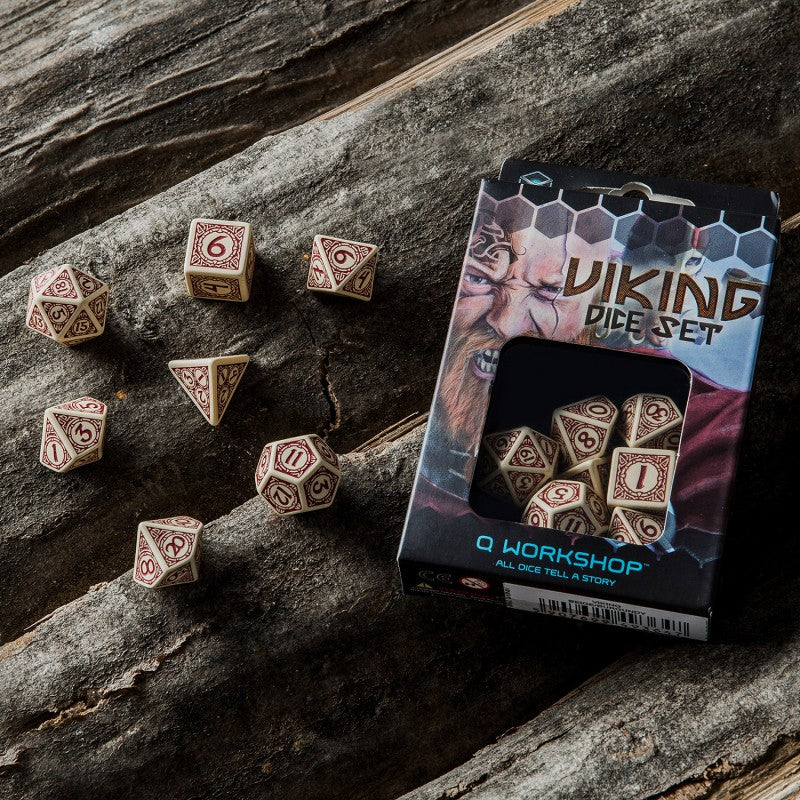 Viking Beige & burgundy Dice Set (7) (Q-Workshop) (SVIK01)