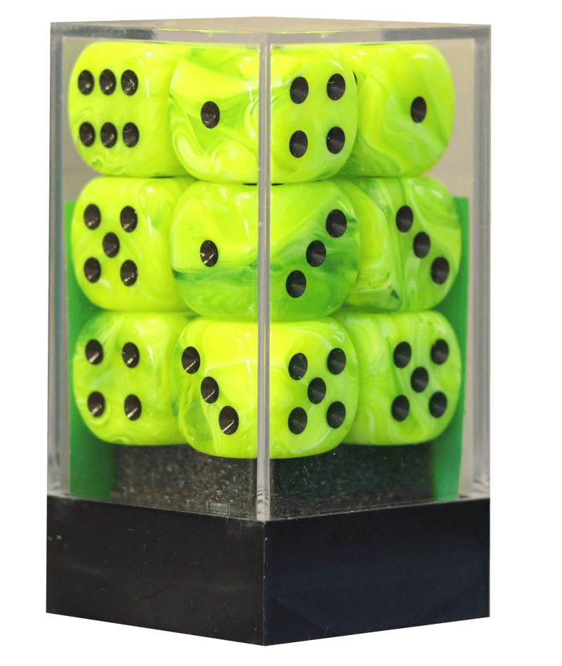 Vortex 16mm D6 lysgrøn m/sort terninger (Chessex) (27630)
