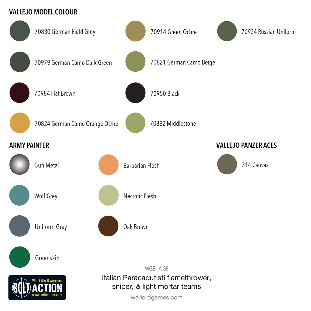 Bolt Action: Italian Paracadutisti flamethrower, sniper & light mortar teams