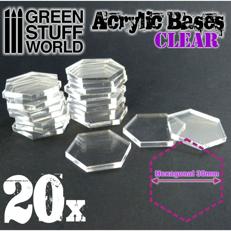 Acrylic Bases - Hexagonal 30 mm CLEAR (Green Stuff World)