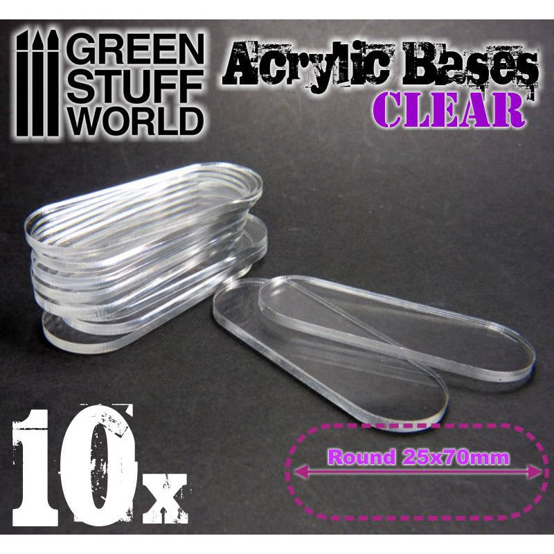 Acrylic Bases - Oval Pill 25x70mm CLEAR (Green Stuff World)
