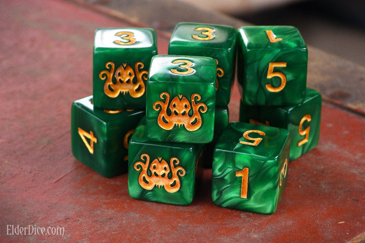 Elder Dice: Brand of Cthulhu Dice - Drowned Green d6 set