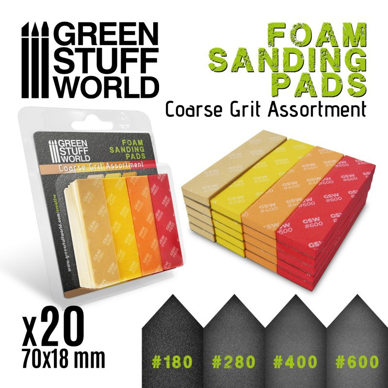 Foam Sanding Pads - COARSE GRIT ASSORTMENT x20 (Green Stuff World)