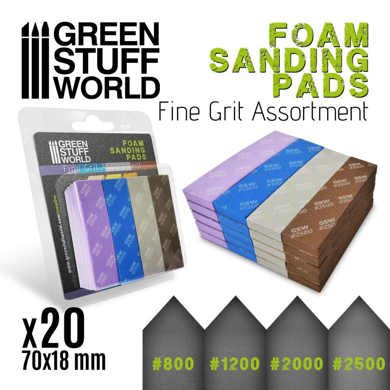 Foam Sanding Pads - FINE GRIT ASSORTMENT x20 (Green Stuff World)