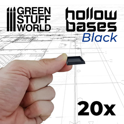 Hollow Black Plastic Bases - Square 20 mm (Green Stuff World)
