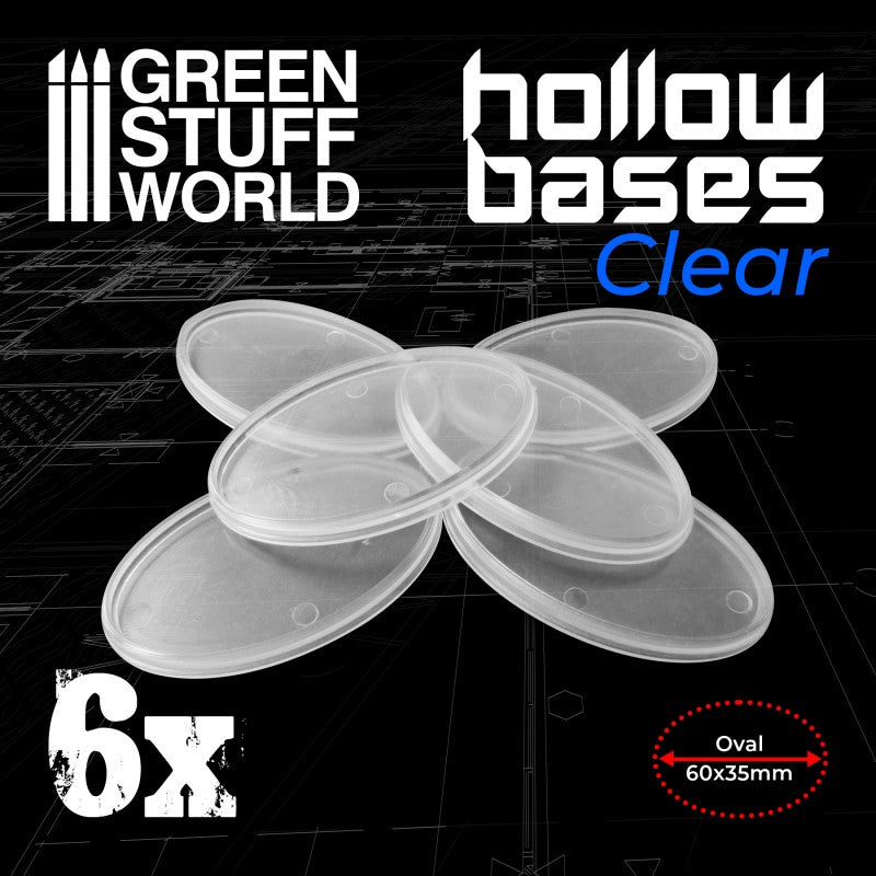 Hollow Plastic Bases -TRANSPARENT - Oval 60x35mm (Green Stuff World)