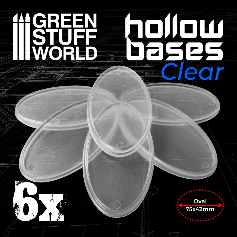 Hollow Plastic Bases -TRANSPARENT - Oval 75x42mm (Green Stuff World)
