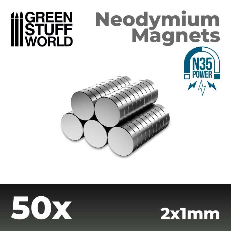 Neodymium Magnets 2x1mm - 50 units (N35) (Green Stuff World)