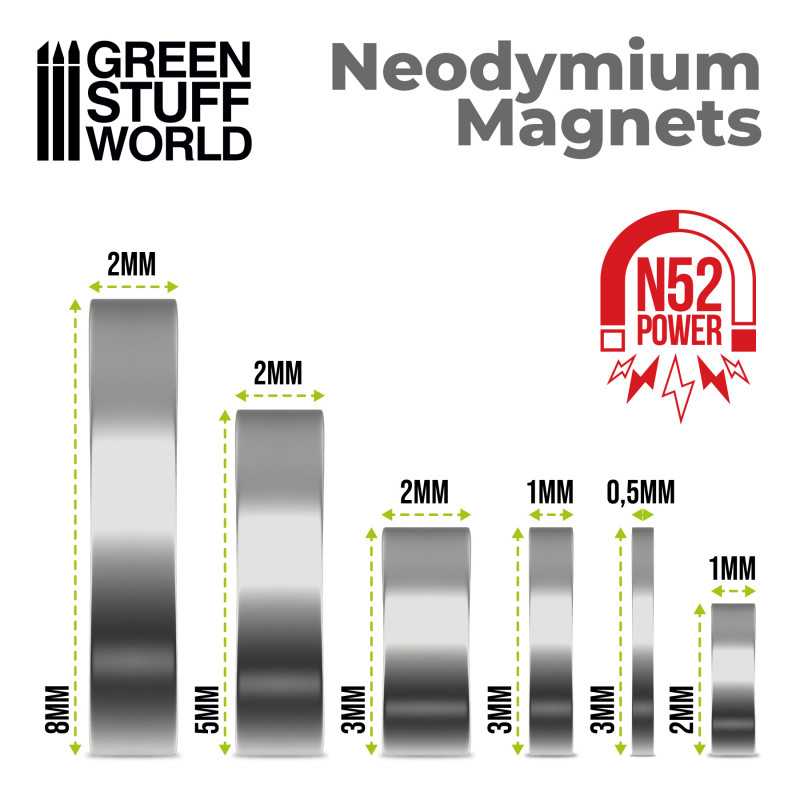 Neodymium Magnets 2x1mm - 50 units (N52) (Green Stuff World)